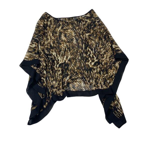 Status by Chenault Brown Black & Cream Sheer Leopared Print Flowy Blouse Size L - Picture 3 of 7